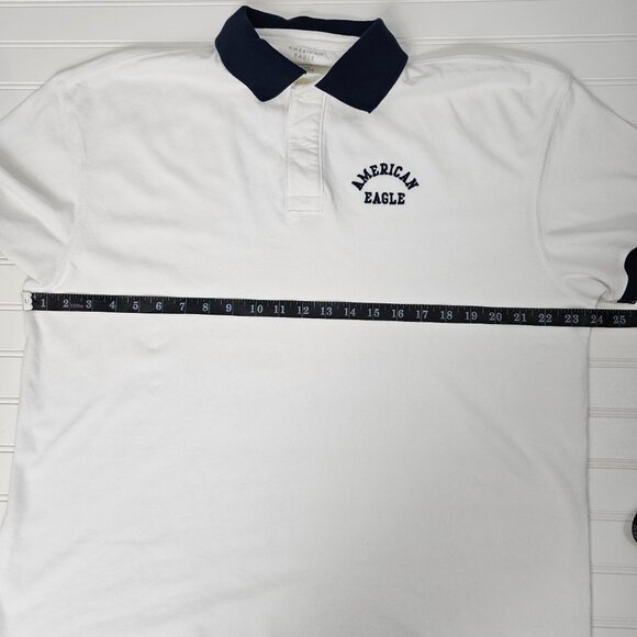 American Eagle Men's White & Navy Super Soft Short Sleeve Polo Shirt Size L - Picture 11 of 12